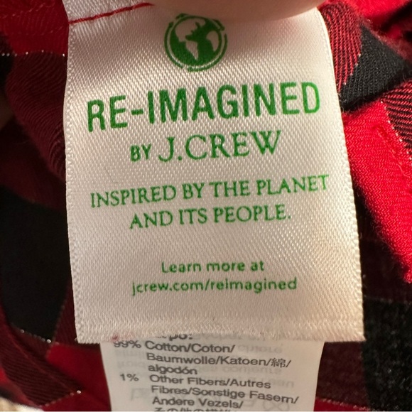 J. Crew size XS red/black check top with silver metallic threads, long sleeve - Picture 6 of 11